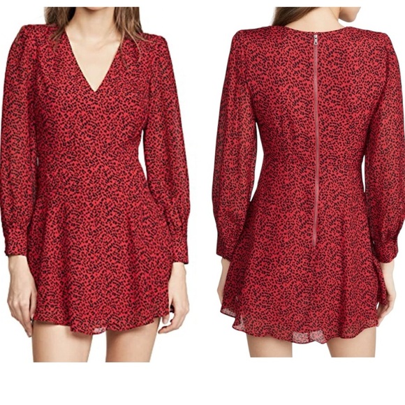 Alice + Olivia Dresses & Skirts - Alice + Olivia Polly Red Leopard Mini Dress Fit & Flare Long Sleeves, Size 10
